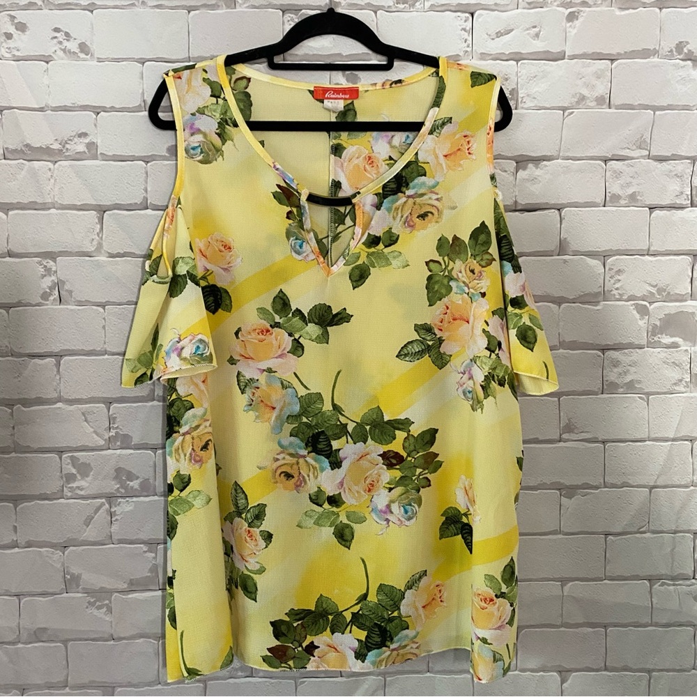 Rainbow Yellow Green Cut Out Blouse